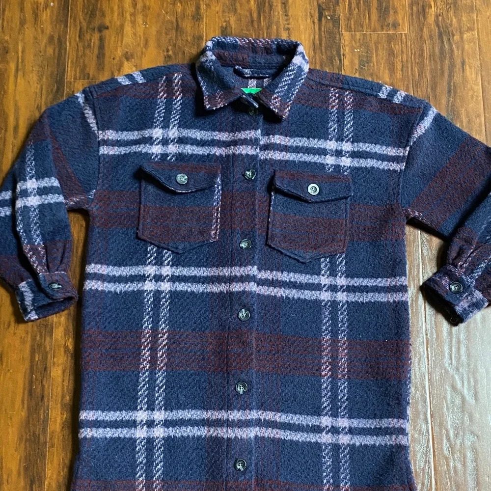 DIP Plaid Blue and Burgundy Long Oversized Coat Size XS - Picture 2 of 9